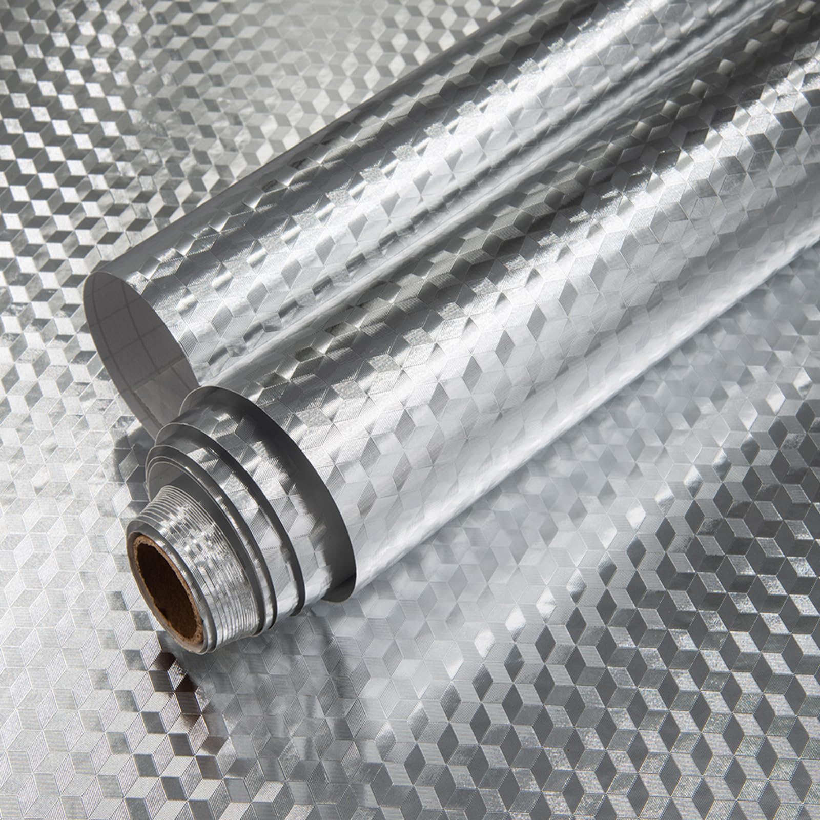 Oil Proof Sticker Self adhesive Wallpaper Aluminum Silver Foil 40cm X 300cm Peel and Stick Waterproof for Kitchen Drawer Liners Shelf Liner Cupboard Backsplash