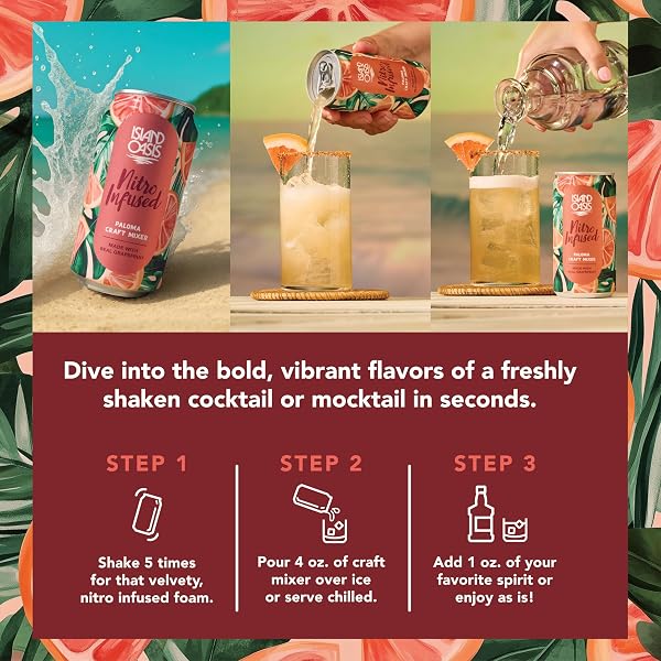 ISLAND OASIS NITRO INFUSED PALOMA CRAFT MIXER, 8.4 FL OZ, PACK OF 4, NATURALLY FLAVORED MOCKTAIL & NON-ALCOHOLIC MIXER