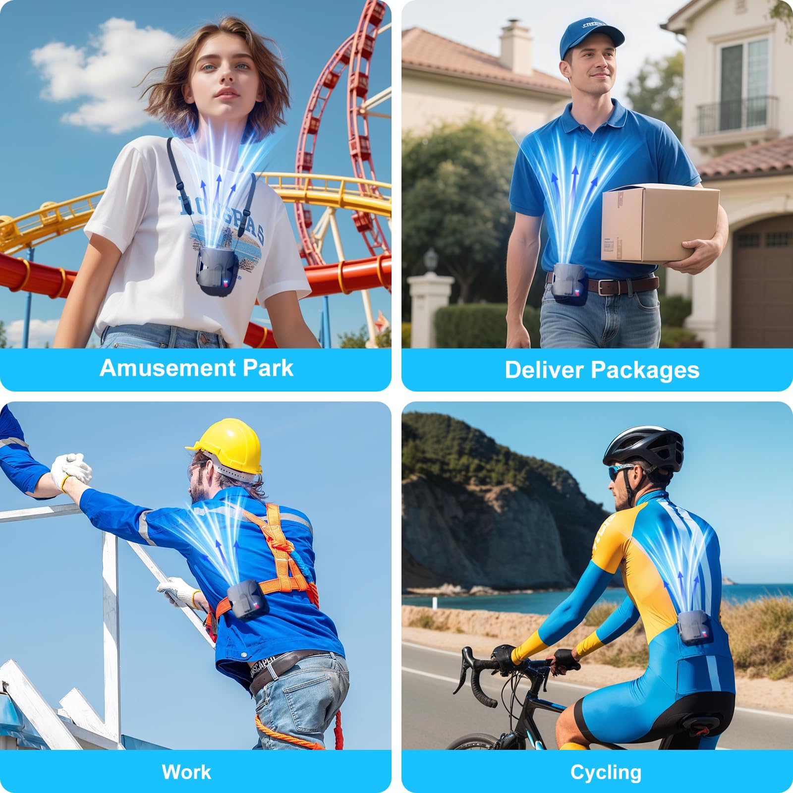 FULSUNT 2025 Upgraded Portable Waist Fan Clip On Belt Up to 40H Cooling, 6 Speeds 14000RPM Powerful Airflow Shirt Fan Body Fans Rechargeable, Wearable Belt Fans for Outdoor Work Travel
