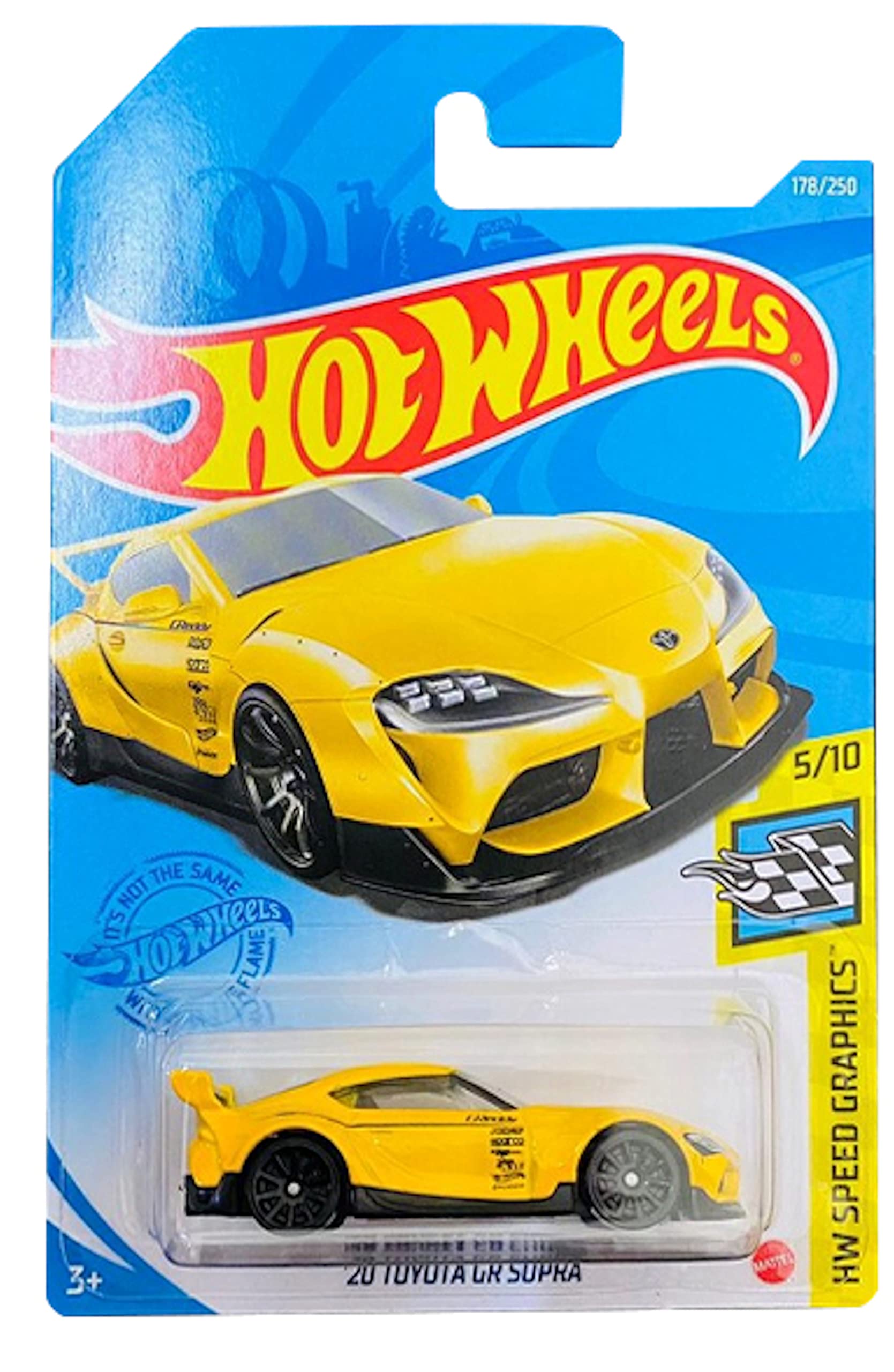 Matchbox Metal Hot Wheels 20 Toyota GR Supra (Yellow) 5/10 HW Speed Graphics - 178/250 (Long Card) GTB76