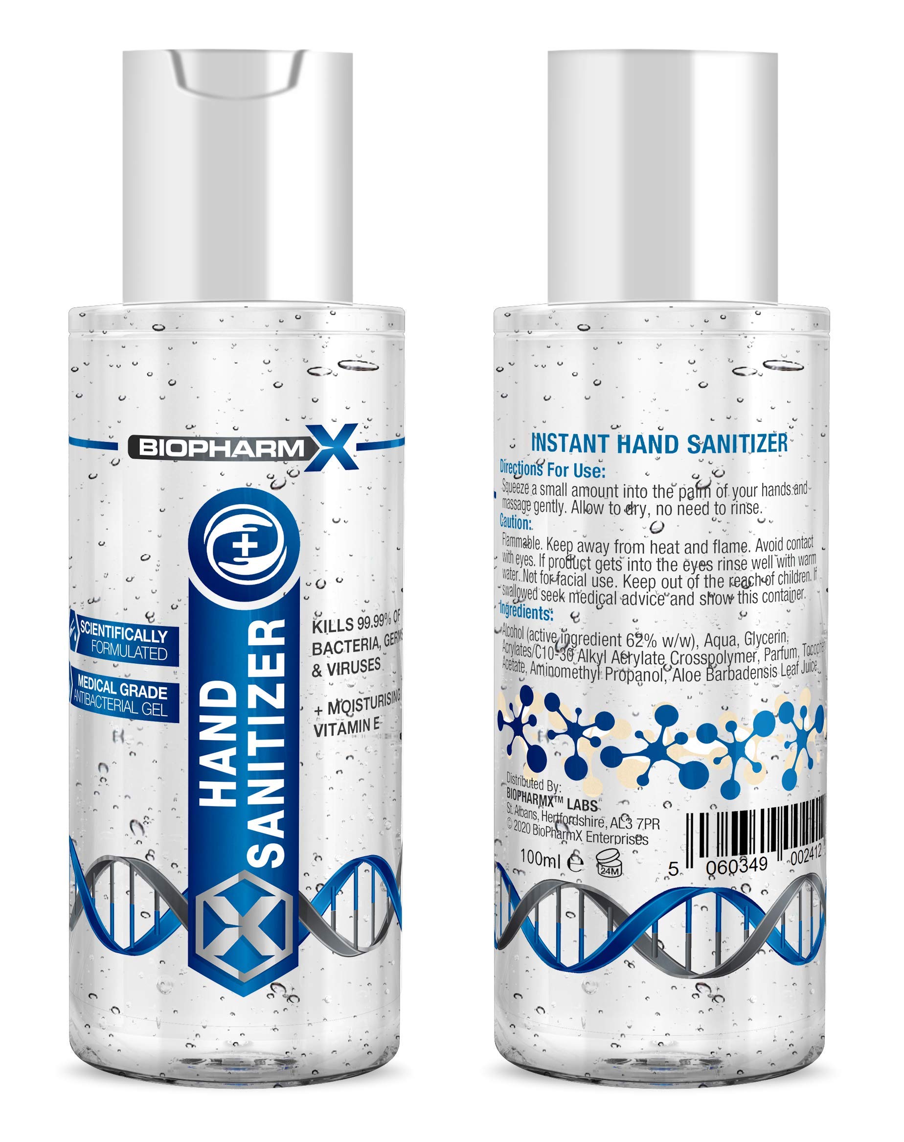 Anti-Bacterial Hand Sanitiser Gel (100ml) Medical Grade Sanitizer + Moisturizing Vitamin E (Suitable for Sensitive Skin)