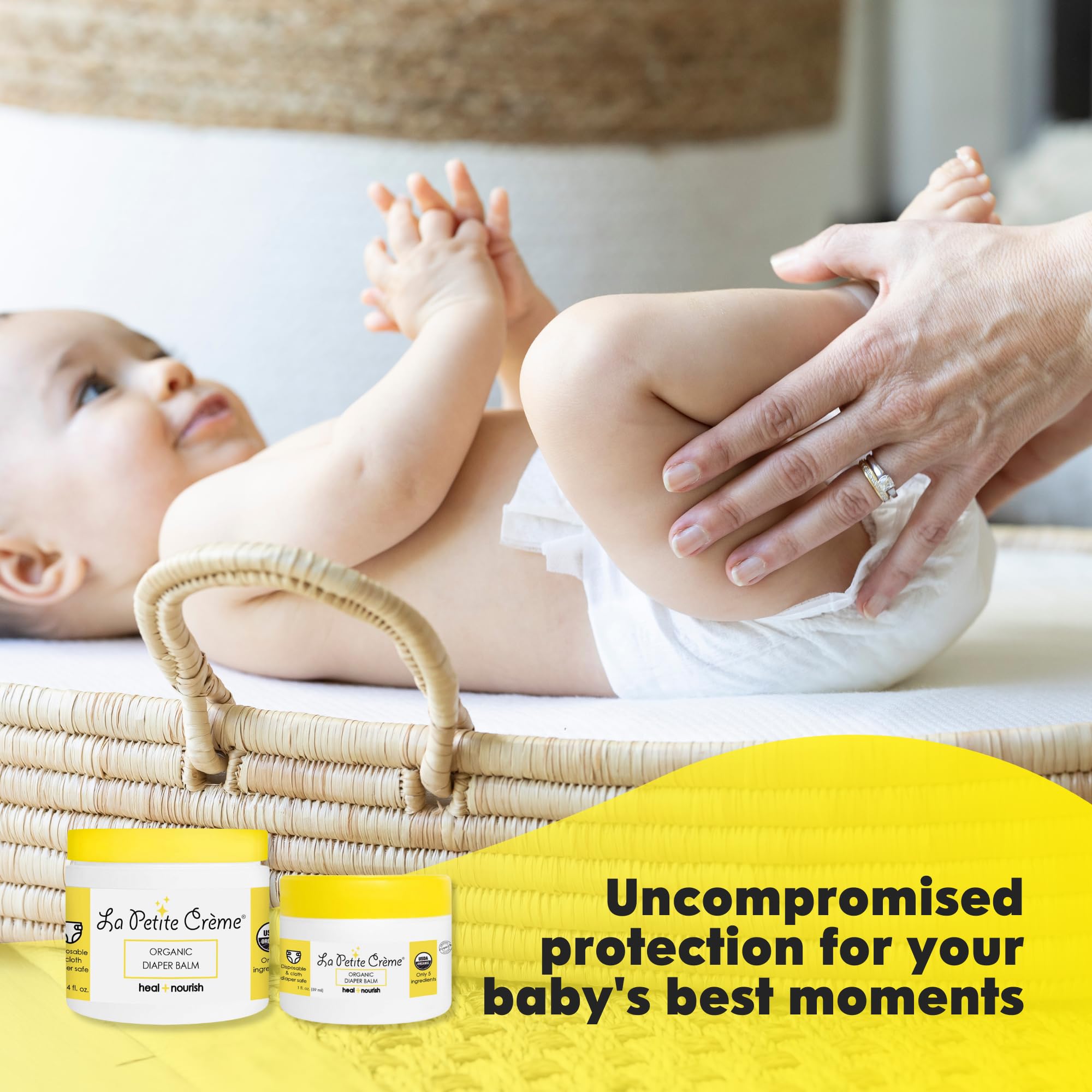 La Petite Creme French Organic Diaper Balm (4 oz) - Healing & Nourishing Diaper Cream - Gentle & Safe Liniment Baby Lotion - USDA Certified Organic - Baby Essentials for Newborn