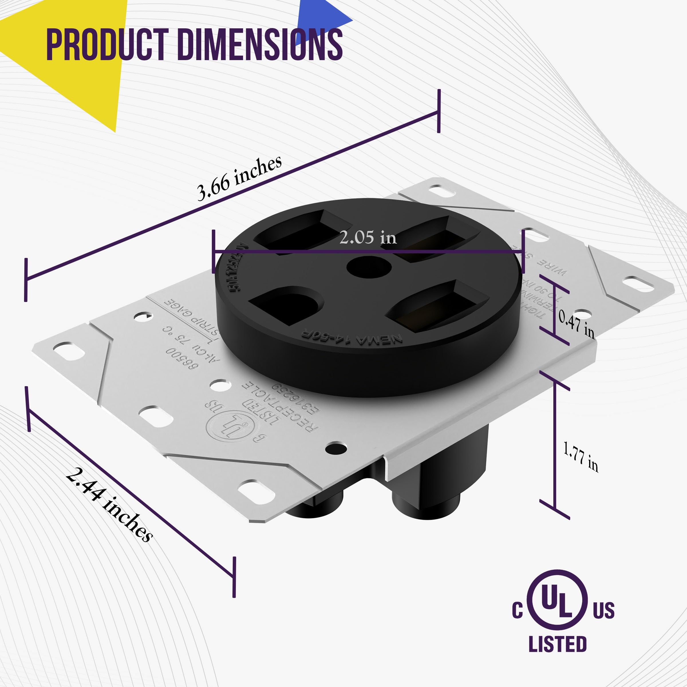 ENERLITES 66500-BK, 50 Amp 125/250V Range Receptacle Outlet, for RVElectric VehicleOven Stove, 3-Pole, 4 Wire (10, 8, 6, 4 AWG Copper Only), NEMA 14-50R, Black