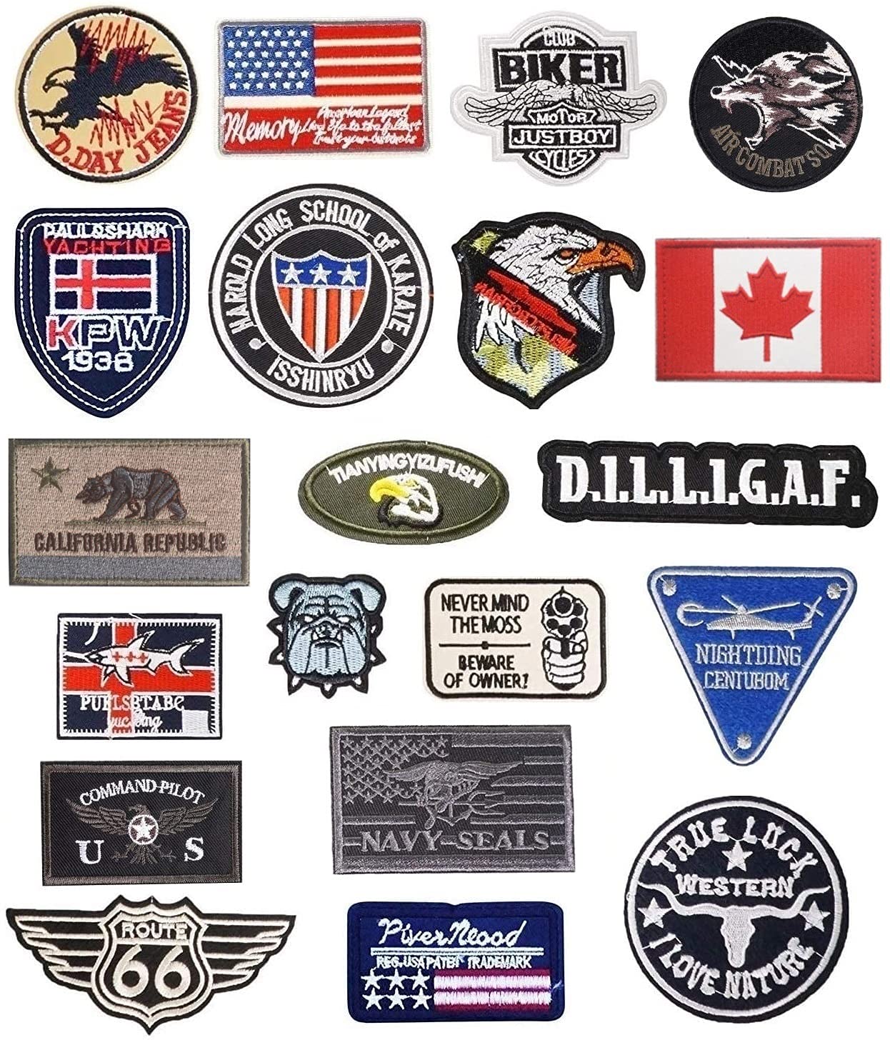 JINSELF ワッペン 20枚セット アイロン アップリケ ミリタリー アメリカ 北欧 英語 サバゲー 自衛隊 軍 刺繍 補修 大人 男 メンズ BEAST商品画像