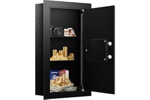 RETLLAS Fireproof Wall Safe With LED Light, Digital keyboard and Emergency Key, Electronic Hidden Safe with Removable Shelf, Home Safe for Cash, Jewelry, Guns, Medicines,Passports.