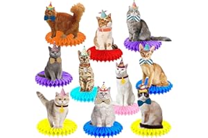 UMONI 10Pcs Cat Honeycomb Centerpieces Cat Birthday Party Supplies Kitten Party Decorations Lovely Cat Decoration Table for Cat Theme Birthday Party Baby Shower Supplies