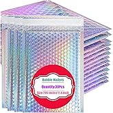 xlehoely 30 PCS Metallic Bubble Mailers,Poly Padded Envelopes,Holographic Bubble Mailers,Waterproof Shipping Bags,Self Seal Foil Glitter Glamour Cushion Envelopes for Mailing,Packing,Small Business
