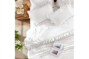 Anluoer Queen Comforter Set 7 Piece, White Bed in a Bag with Sheets, All Season Ruffle Shabby Chic Bedding Sets with 1 Comforter, 2 Pillow Shams, 2 Pillowcases, 1 Flat Sheet, 1 Fitted Sheet