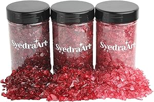 SYEDRA ART Syedra Crushed Glass for Resin Art, Set of 3,Broken Glass Pieces for Crafts 3-6mm 2LB (Red)
