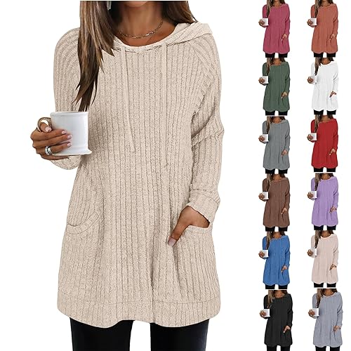 Jumpers For Women Uk Lightweight Hooded Women'S Pullover Sweaters Winter Warm Fleece Knitted Jumpers With Pockets Drawstring Long Sleeves Oversized Hoodie Solid Color Loose Fit Cashmere Sweaters