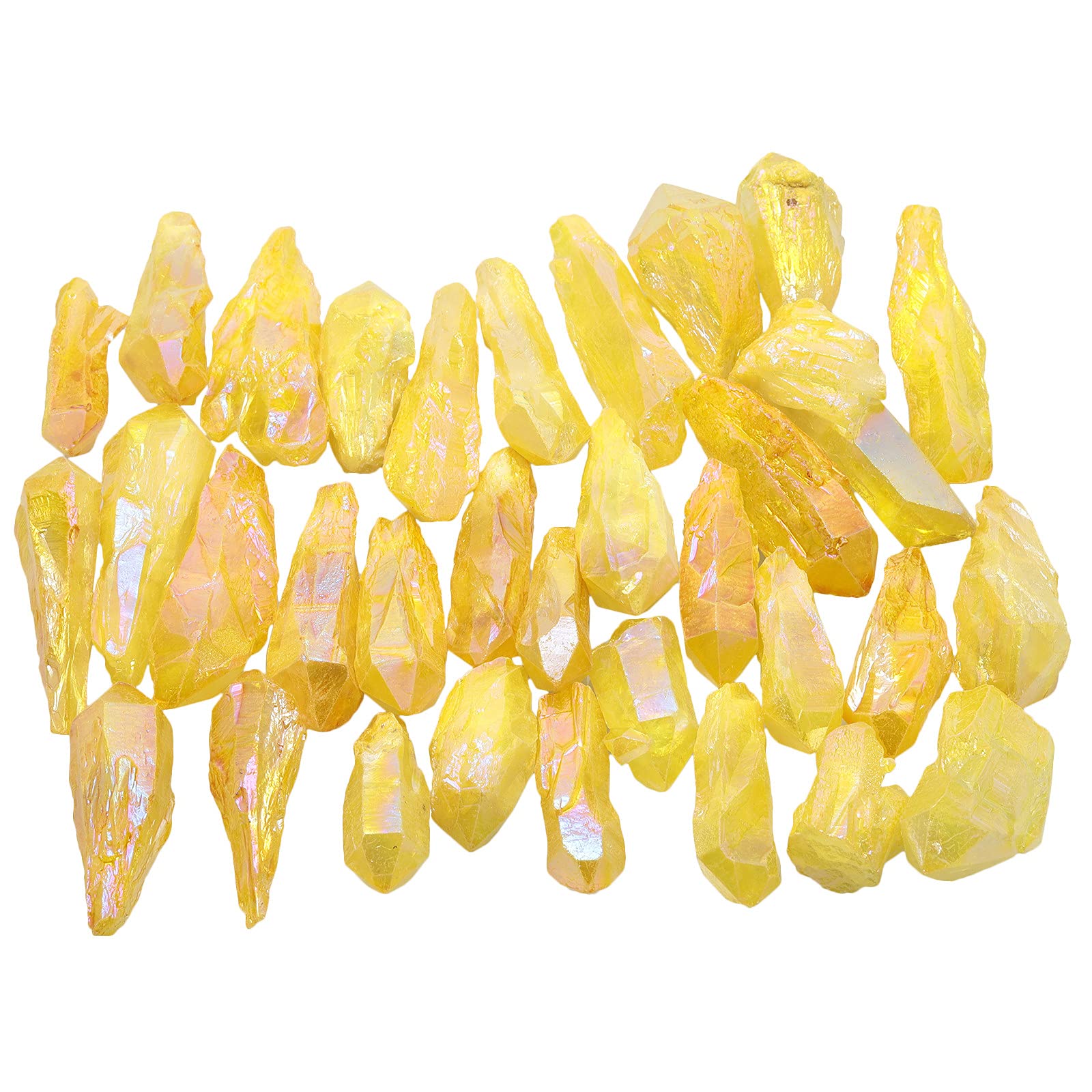 mookaitedecor 460g Undrilled Large Yellow Crystal Points Bulk for Jewellery Making Crafting Art Wire Wrapping Party Home Decor, Irregular Titanium Clear Quartz Raw Crystals Rocks Yellow Crystal Gift