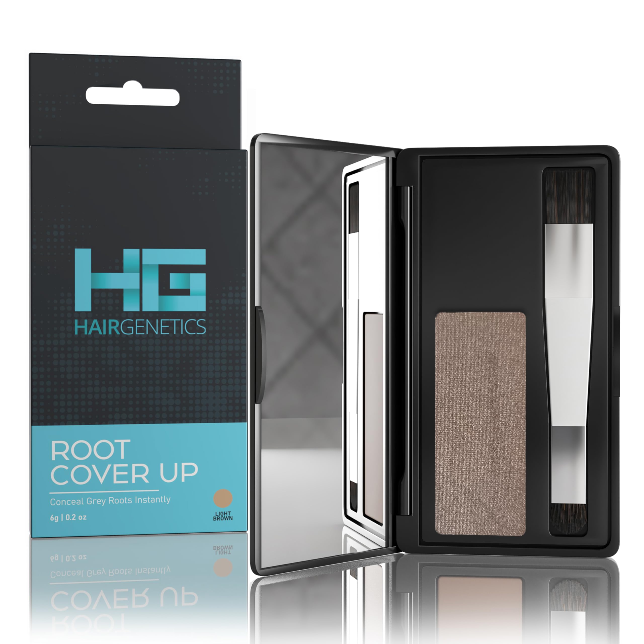 Hair Genetics Root Touch Up Hair Powder - Root Cover Up Instantly Conceals Thin Hairline, Covers Grey Roots, Easy Application, Water & Sweat Resistant Hair Colour for Fuller Hairlines (Light Brown)