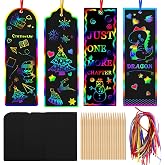 AUGSUN 96 Set Magic Scratch Rainbow Bookmarks Making Kit for Kids | Scratch Art Paper Bookmark, With Bamboo Stylus, Christmas Holiday Party Favors, Students Bookmarks Craft Kit