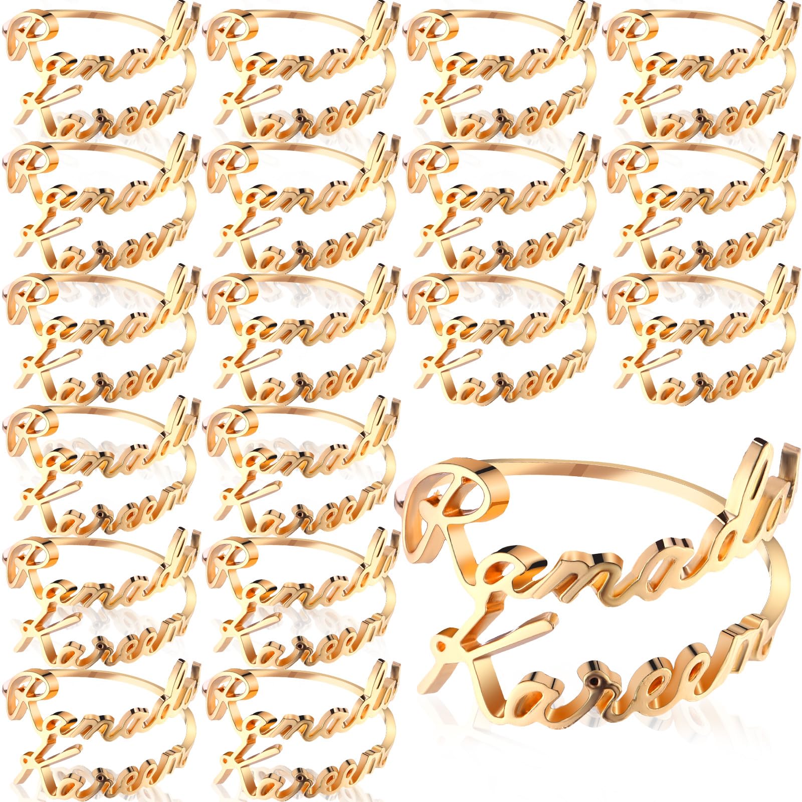 Photo 1 of FillTouch 24 Set Ramadan Napkin Rings Eid Mubarak Kareem Letter Metal Napkin Holder Muslim Alphabet Buckles Table Decor for Islamic Party(Gold,Ramadan Kareem)