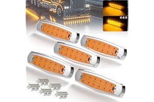 BJZ Trailer Marker LED Lights Amber 12LED Side Marker Clearance Front Rear Turn Signal Indicator Light 6'' 12V Flash Strobe Constant Marker Light Waterproof for Trailer Truck Van Pickup ATV RV, 5Pcs