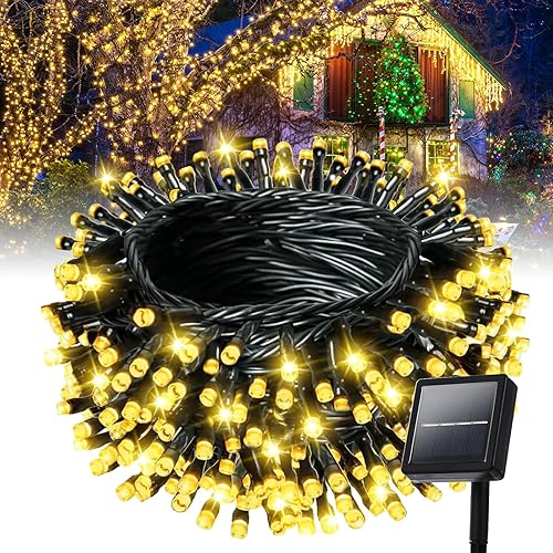 2 Pack 240 LED Solar String Lights for Outside, Total 110FT Outdoor Solar String Lights, Waterproof Solar Powered Strings Light Outdoor with 8 Modes for Garden Tree Patio Wedding Party (Warm White)