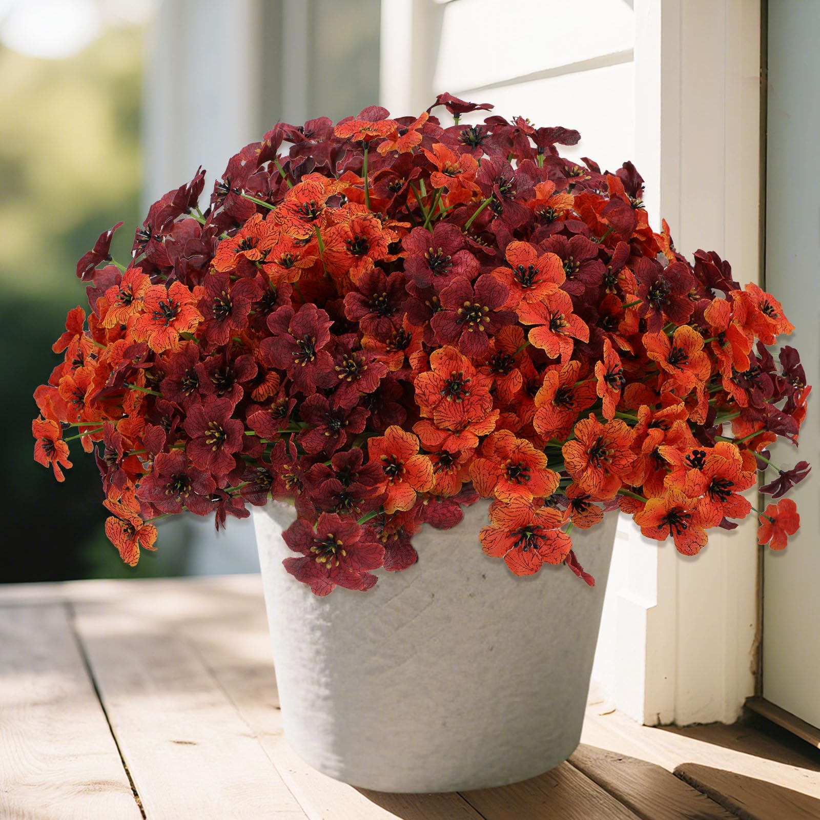 Photo 1 of Geegoods Artificial Mum Flowers for Outdoors, 16 Bundles UV Resistant Faux Plastic Mum Flowers for Halloween Front Door Porch Patio Yard Balcony Decor