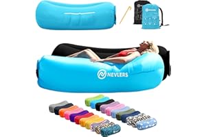 Nevlers 2 Pack Inflatable Loungers Air Sofa Couch | Perfect for Beach Chair Camping Chairs or Portable Hammock |Travel Bag Pouch, Pegs & 3 Pockets| Movie Seating & Camping Accessories Blow Up Lounger
