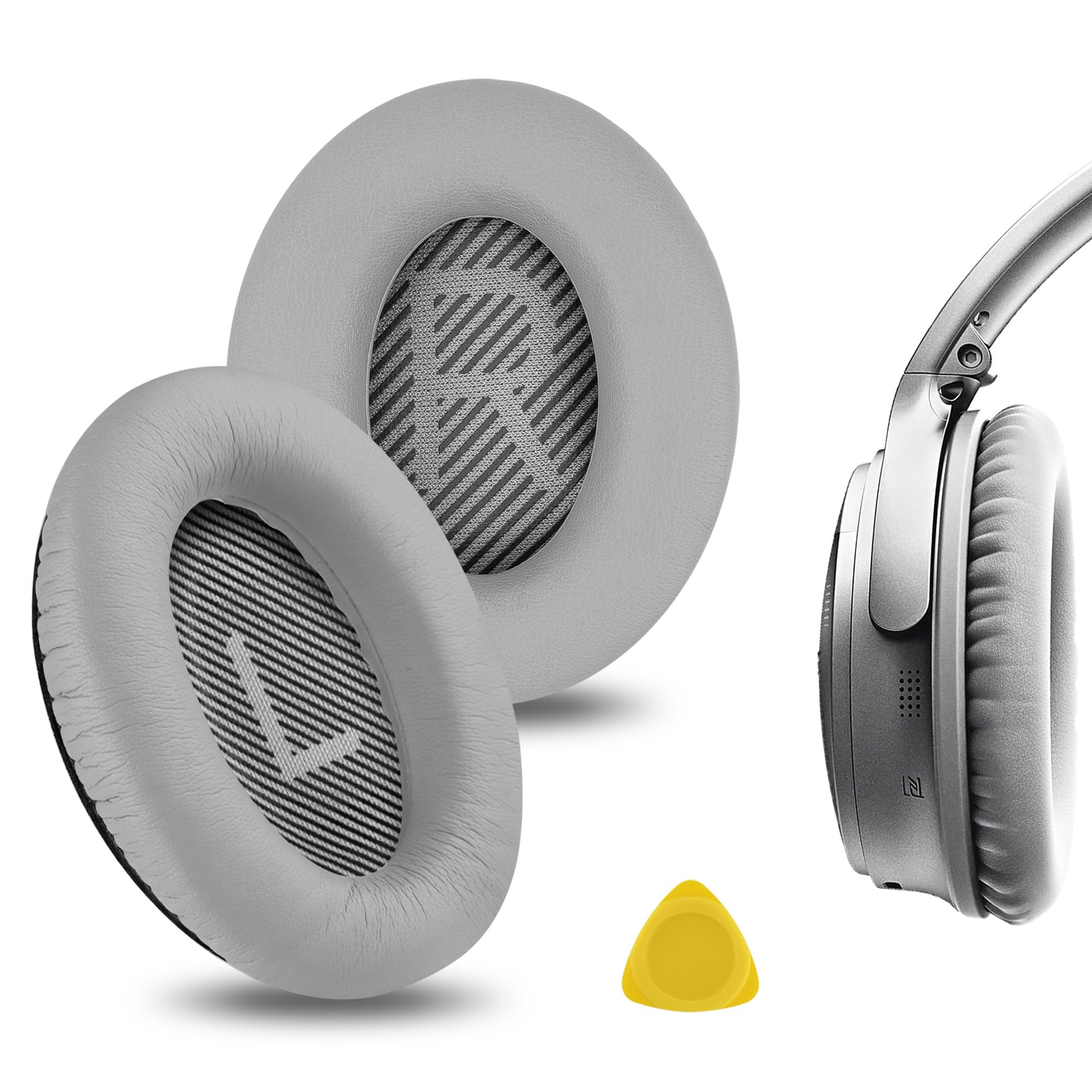 Geekria Replacement Ear Pads for Bose New QuietComfort, QC 45/ 35II/ 35IIGaming/ 35/25/ 15/ SE, AE 2/2i/2w, SoundTrue, SoundLink AE2 Headphones, Ear Cushions with Video Guide (Silver Grey)