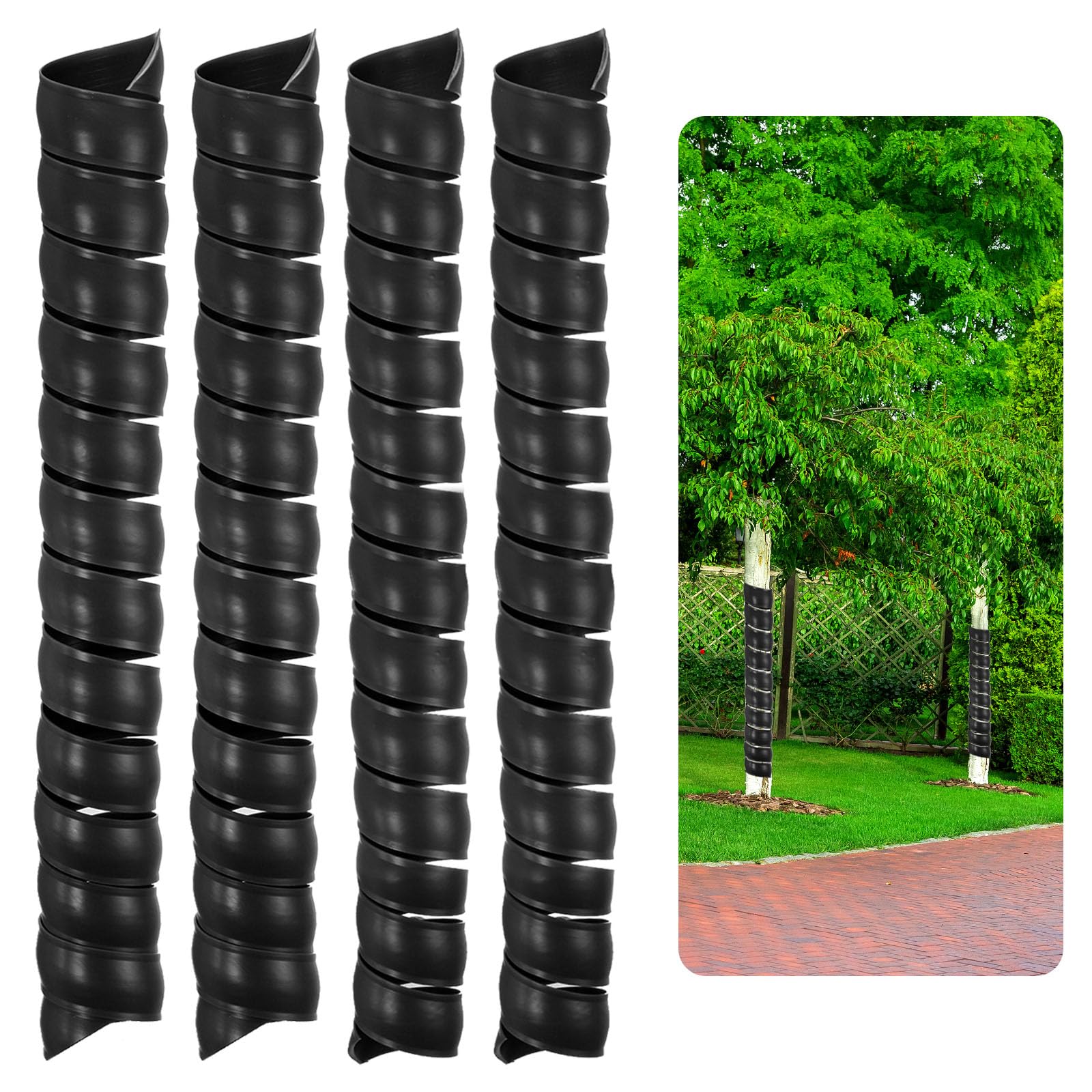 PATIKIL 4 Pack Tree Trunk Protector with 2 Size Plastic Tree Wraps to Protect Bark Spiral Tree Guard Tree Bark Protector Tube Wraps for Saplings Plants for Animals Mowers, Black