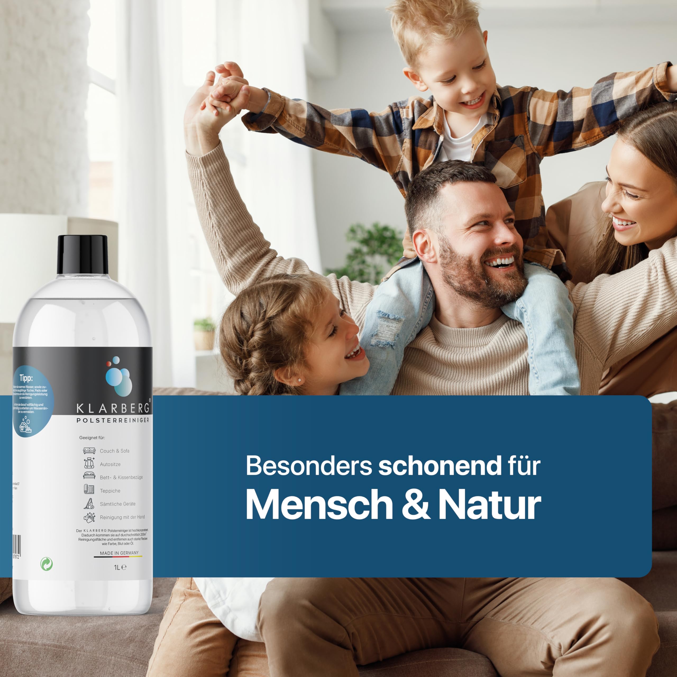 KLARBERG® 1L Waschsauger Polsterreiniger Konzentrat I Polsterreiniger für Sofa, Teppich, Autositze, Textilreiniger uvm. I Geeignet für Waschsauger, Nasssauger und Reinigung per Hand 4