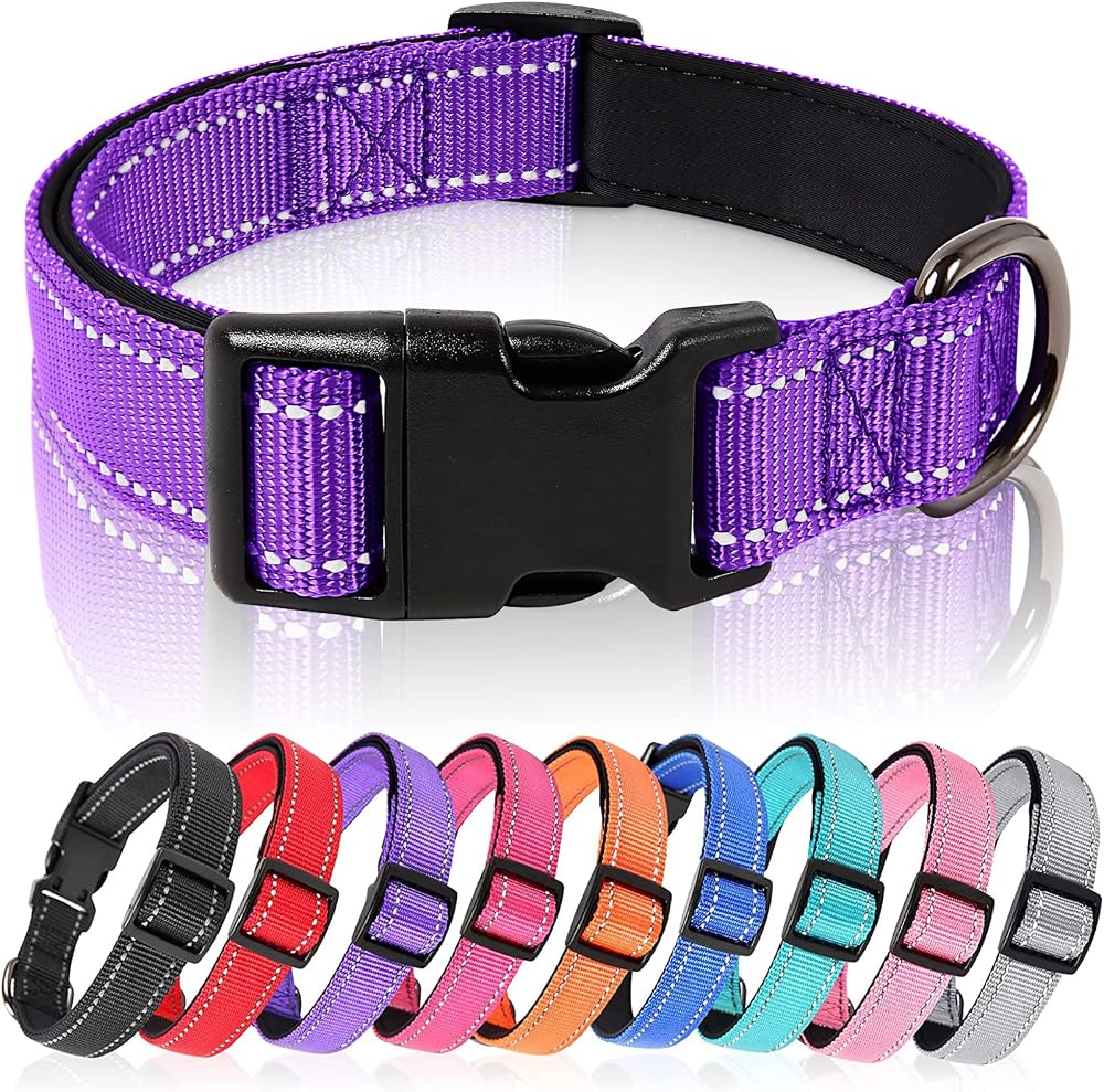 HEELE Reflective Dog Collar Purple Medium Large Adjustable 40-66cm