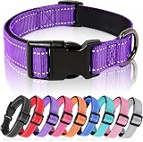 HEELE Reflective Dog Collar Neoprene Padded Nylon Purple M 34-52cm