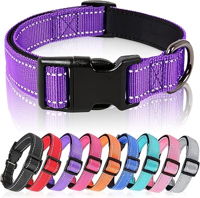 HEELE Reflective Dog Collar Purple Medium Large Adjustable 40-66cm