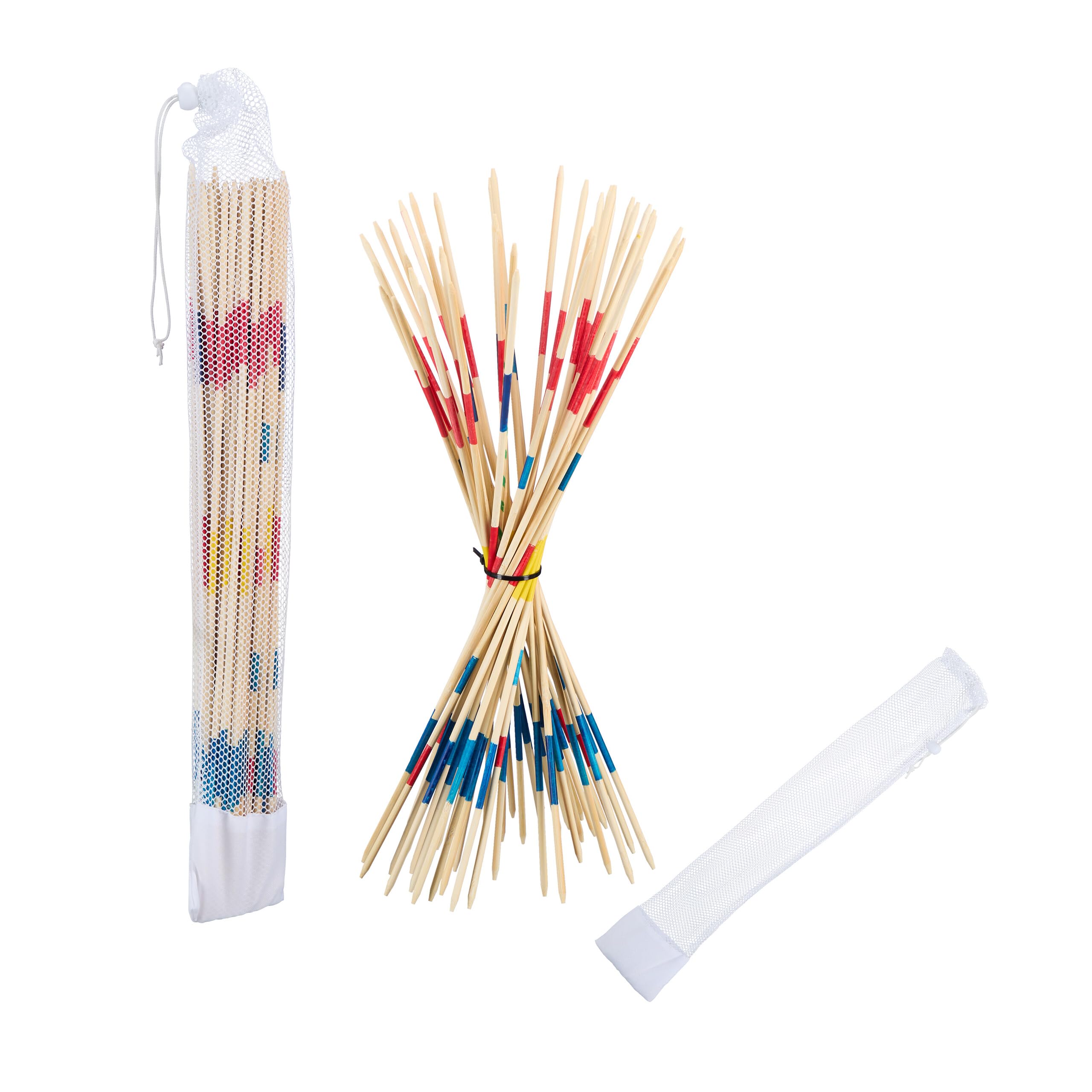 Relaxdays Giant Mikado, Set of 2, 41 Pick-Up Sticks with Bag, Outdoor Game, Kids & Adults, 50 cm, Bamboo, Multicoloured