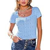 CUPSHE Women's Short Sleeve Button Slim Fit T-Shirt Scoop Neck Henley Summer Y2K Tee Tops