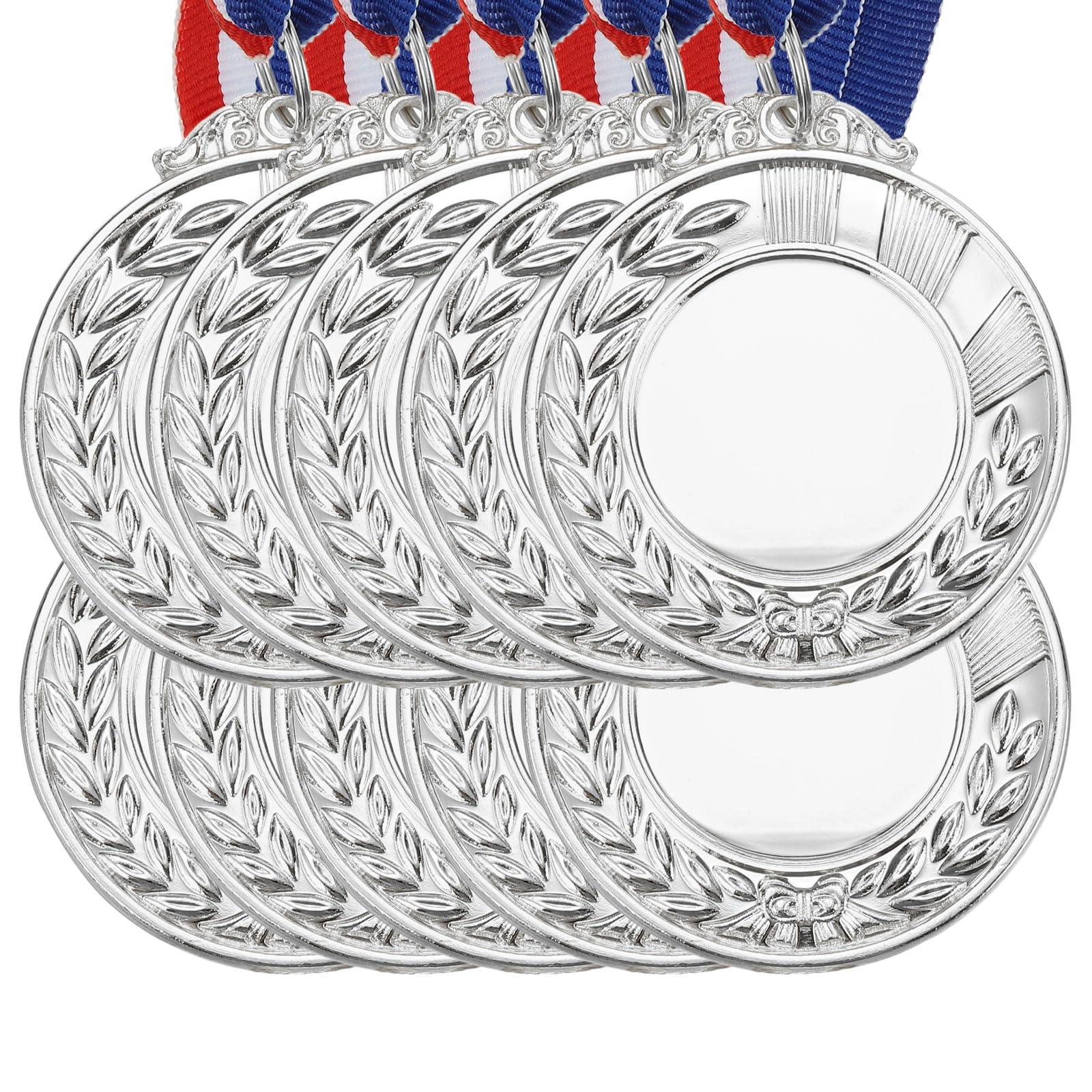 PATIKIL Blank Award Medals, 10 Pack Silver Award Medals with Neck Ribbon, Make Your Medals Kit, Winner Medals Prize for Sports Games Competitions