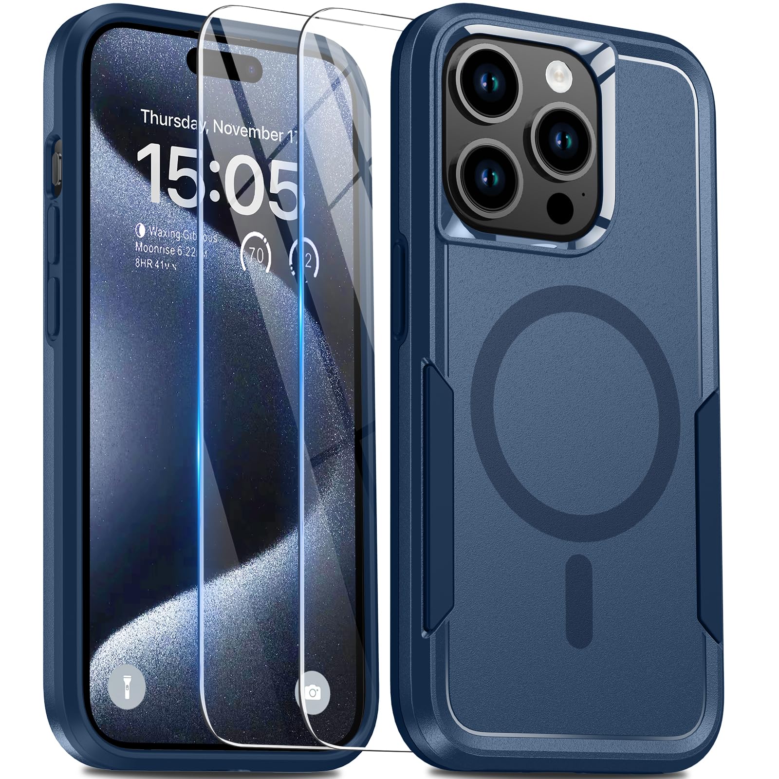 Photo 1 of ???? ??? Designed for iPhone 15 Pro Case, [2X Screen Protector][Compatible with Magsafe][15 FT Military Protection][Double Layer], Rugged Durable Sturdy iPhone 15 Pro Phone Case 6.1"(Navyblue)