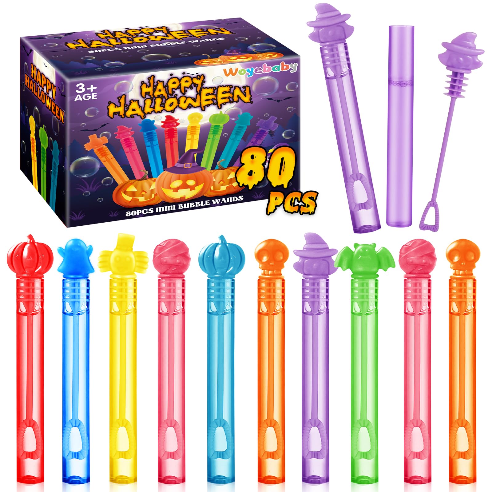 Photo 1 of 80PCS Halloween Mini Bubble Wands Party Favor for Kids, Bubble Wands Bulk, Bulk Halloween Party Favors for Pinata Fillers, Classroom Rewards, Goodie Bag Stuffers,Halloween Gifts for Boys Girls Age 3+