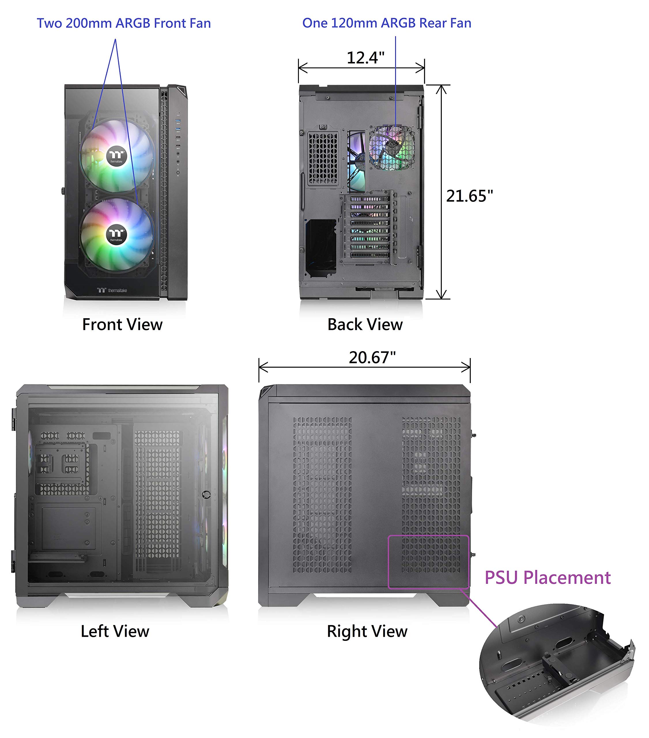 Thermaltake View 51 Motherboard Sync ARGB E-ATX Full Tower Gaming Computer Case with 2 200mm ARGB 5V Motherboard Sync RGB Fans + 140mm Black Rear Fan Pre-Installed CA-1Q6-00M1WN-00