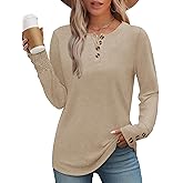 Anbech Long Sleeve Shirts for Women Henley Tops with Buttons Cute Work Outfits Clothes 2026 Fall Fashion Trendy Blouses