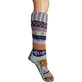 Tibetan Socks Hand Knit Wool Fleece Lined Long Slipper Socks with Non Slip Soles
