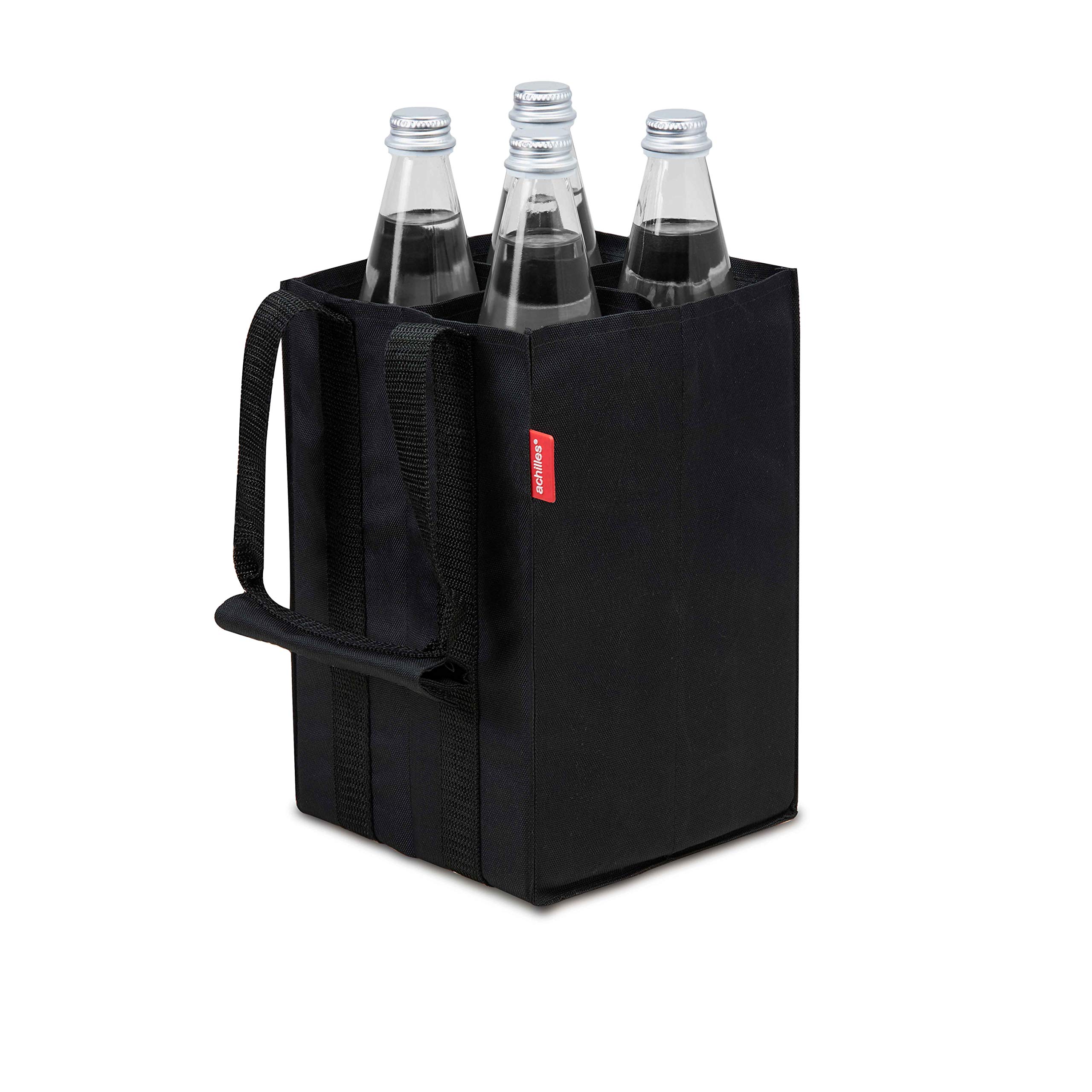 achilles Bottle Bag, Bag for Bottles, Carrier with Dividers Shopping Compartments,4 X 1.5 Liter, 17 Cm 27 (Black, for 4 Bottles)