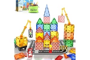 IGIVI Magnetic Tiles Road Set with Magnet Crane Car Toys, Construction Toys for Kids Ages 3-5 4-8 5-7, Creative Magnetic Building Blocks Toddler Toys, Gifts for 3+ Year Old Boys & Girls