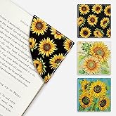 Icycay Sunflower Corner Bookmarks, Funny Leather Book Accessories for Book Lovers, 3 Pcs Reading Book Page Markers for Women Men Student Teacher Girls Boys Kids Retirement Birthday Gifts