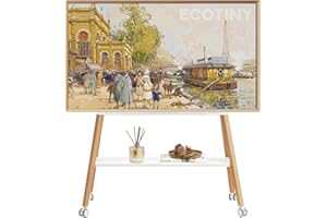 ECOTINY Rolling TV Stand for 49 to 75 Inch TV up to 40 kg, Easel TV Stand with Metal Structure and Wooden Shelf, Moveable TV Cart on Wheels for Business, Office, School, Home, White