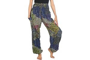 Lofbaz Women's Floral Boho Genie Aladdin Smocked Waist Harem Pants