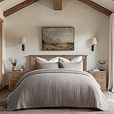 EVERGRACE Cross Stitch Pre-Washed Cotton Quilt Bedding Set Queen Size, Oversized 3 Pieces Lightweight Bedspread Coverlet for All Season, with 2 Matching Shams, Taupe, 92"x96"