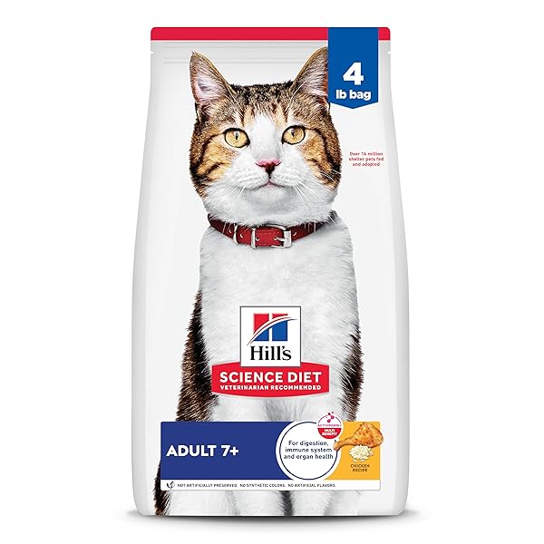 HILL’S SCIENCE DIET ADULT 7+, SENIOR ADULT 7+ PREMIUM NUTRITION, DRY CAT FOOD, CHICKEN RECIPE, 4 LB BAG