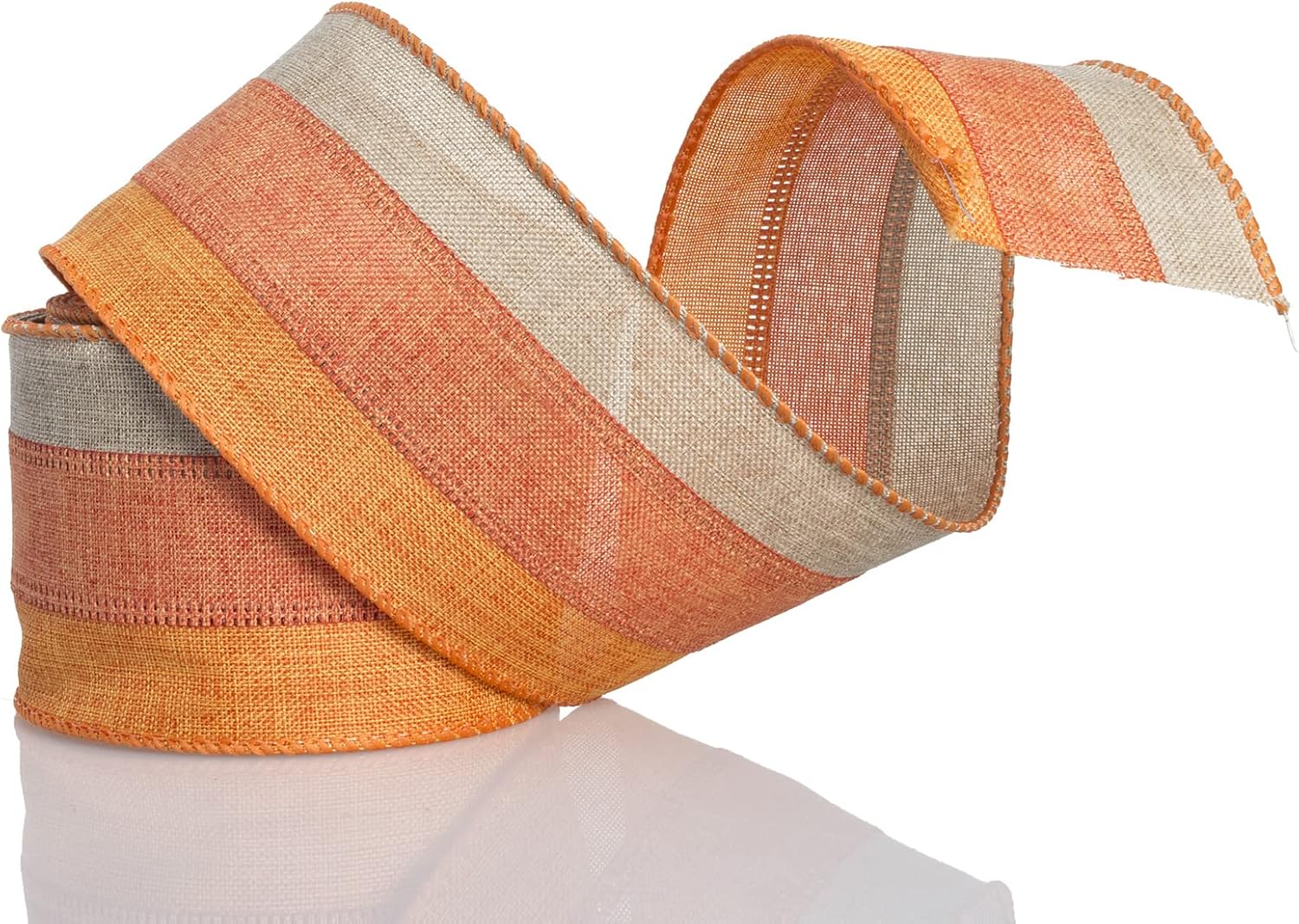 Bows & Ribbons - ATRBB Autumn and Thanksgiving Ribbon, 2.5 Inches x 10 Yards Nature/Orange/Pumpkin 3 Colors Splice Wired Edge Ribbon for Fall Wreaths Thanksgiving Halloween Party Decorative