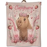 Zeleda Capybara Blanket,Sweet Gifts for Girls Women,Soft Lightweight Flannel Throw Blankets,Cute Animal with Strawberry Drink and Heart Throws Home Decor,for Camping Living Room Office,60x50inch