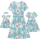 Focamia Mommy and Me Floral Dresses Mother Daughter Matching Short Sleeve Tshirt Midi Dress Crew Neck Outfits with Pockets