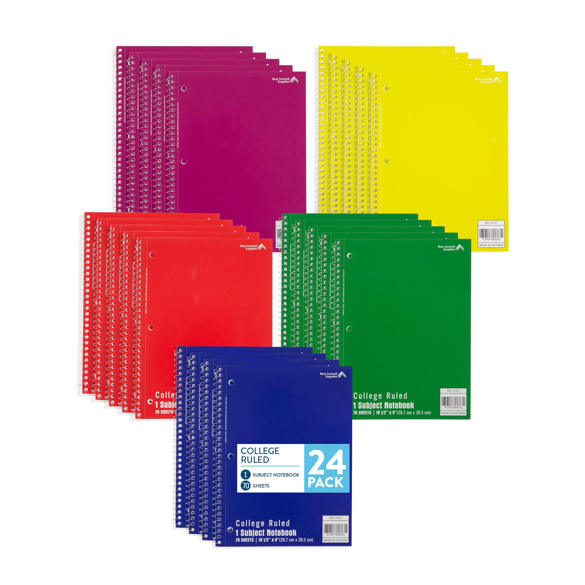 Photo 1 of Blue Summit Spiral Notebooks Bulk, One Subject Spiral Notebook College Ruled, Perforated Notebook, 8 x 10.5 for Work and School, Paper, College Ruled, Bulk 24 Pack