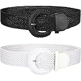 JASGOOD 2 Pack Women Woven Waist Belt for Dress Boho Rattan Belt Wide Braided Belt with Round Buckle