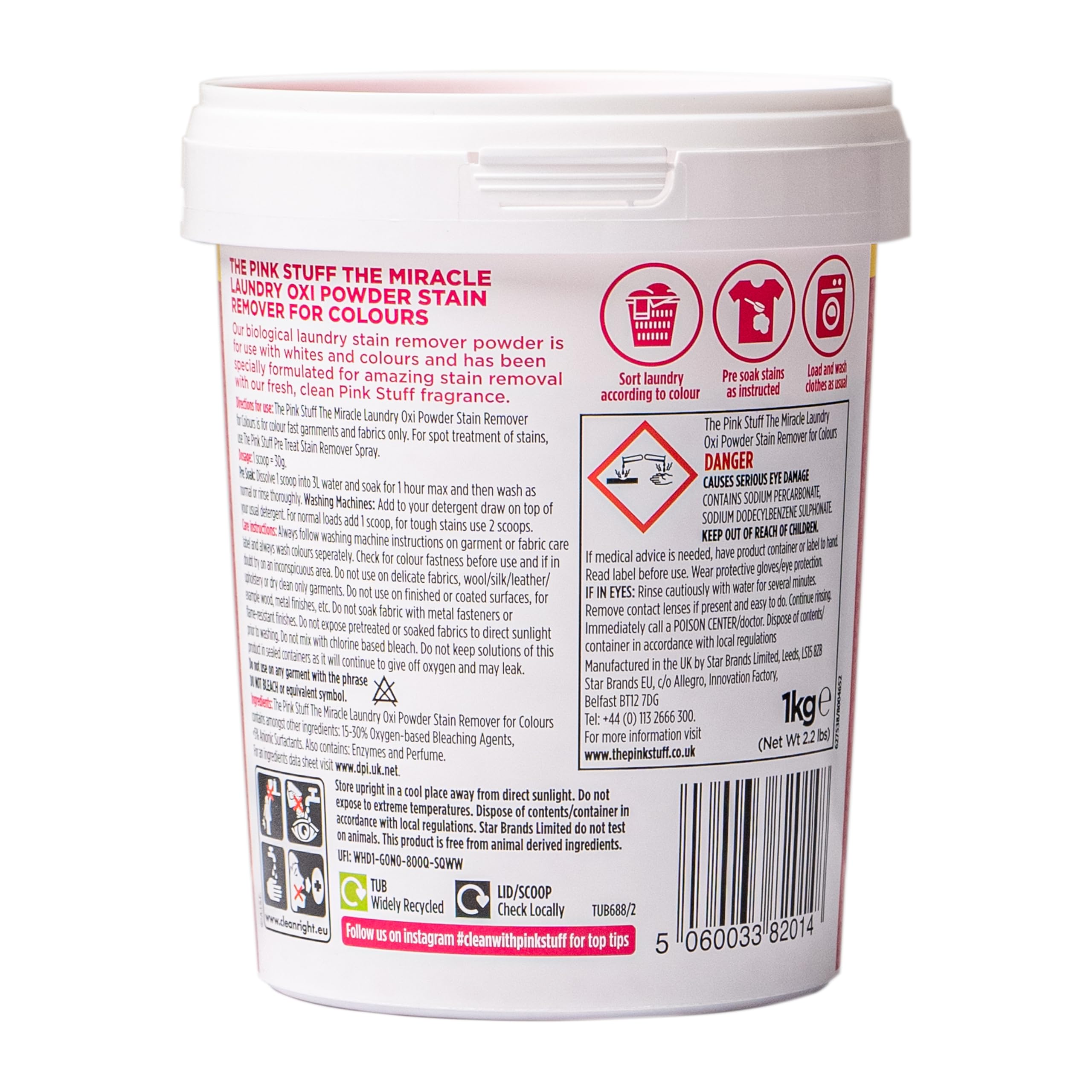 Stardrops The Pink Stuff Miracle Laundry Oxi Powder Stain Remover for Colours, 1kg