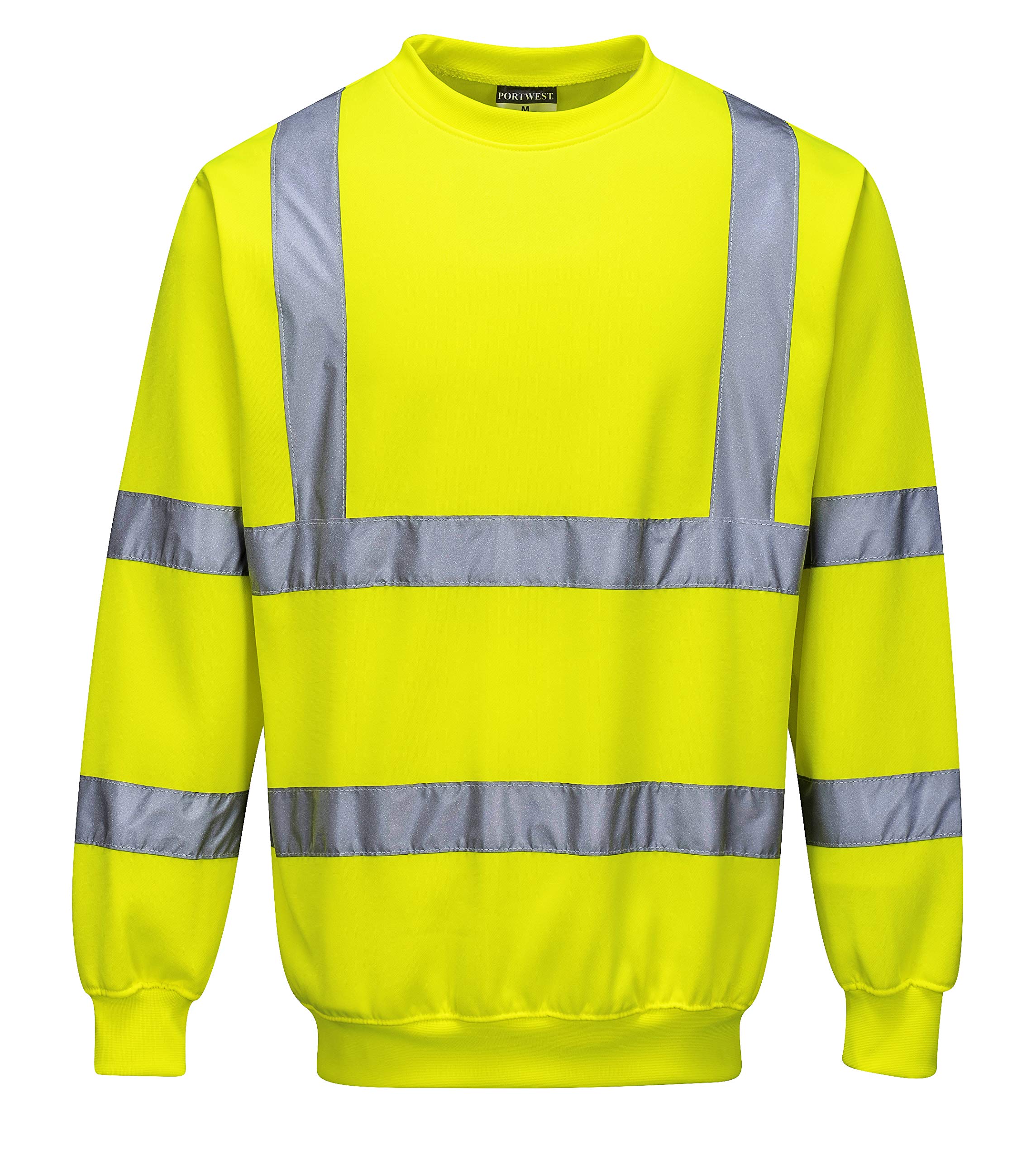 Portwest B303 Men's Comfort Hi-Vis Long Sleeve Sweatshirt - Lightweight Reflective Class 3 Safety Security High Viz Workwear, Yellow, XL